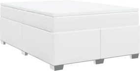 vidaXL Κρεβάτι Boxspring με Στρώμα Λευκό 140x190εκ.από Συνθετικό Δέρμα