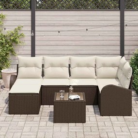 vidaXL Σετ Καναπέ Κήπου με μαξιλάρι 7 pcs Καφέ και Λευκό Πολυ ράταν