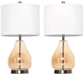 HOMCOM Σετ 2 Τραπεζάκια Λάμπες Επιτραπέζιες Λάμπες Υποδοχή E27 40 W Γυαλί Λινό Μέταλλο Κεχριμπάρι Ø30 x 56Υ cm