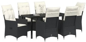 vidaXL Σέτ φαγητού για κήπο με μαξιλάρι 7 pcs Μαύρο Πολυ ράταν
