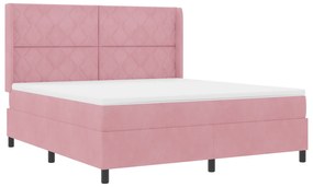 vidaXL Κρεβάτι Box Spring με Στρώμα & LED Ροζ 180x200 εκ Βελούδο