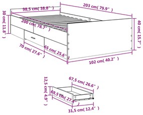 Πλαίσιο Κρεβατιού με συρτάρια Sonoma Δρυς 100x200εκ. Επεξ. Ξύλο - Καφέ