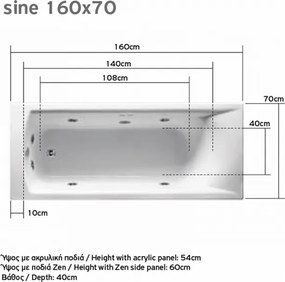 Acrilan Sine - Ακρυλική Μπανιέρα 160x70 εκ - Maxxcoat