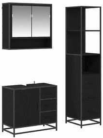 vidaXL Σετ Επίπλων Μπάνιου με ράφι 3 pcs Μαύρη Οξυά Επεξεργασμένο ξύλο