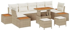 vidaXL Σετ Καναπέ Κήπου με μαξιλάρι 10 pcs Μπεζ Πολυ ράταν
