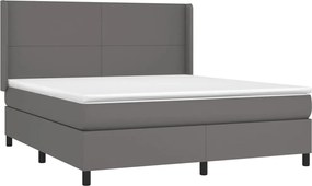 vidaXL Κρεβάτι Boxspring με Στρώμα Γκρι 180x200 εκ. Συνθετικό Δέρμα