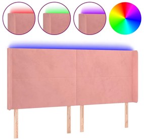 vidaXL Κεφαλάρι Κρεβατιού LED Ροζ 183x16x118/128 εκ. Βελούδινο