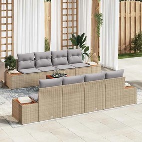 vidaXL Σετ Καναπέ Κήπου με μαξιλάρι 9 pcs Μπεζ Πολυ ράταν