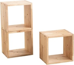 Τετράγωνα ράφια Nextdeco Natural μασίφ ξύλο σετ 3 τεμαχίων 30x30xΒ24εκ.
