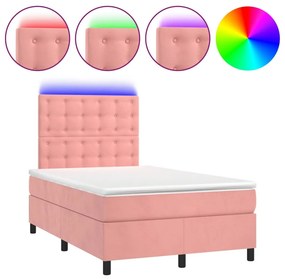 vidaXL Κρεβάτι Boxspring με Στρώμα &amp; LED Ροζ 120x200 εκ. Βελούδινο