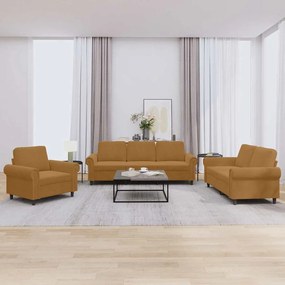 vidaXL Πολυθρόνες Σετ 3 Τεμαχίων Καφέ από Βελούδο με Μαξιλάρια