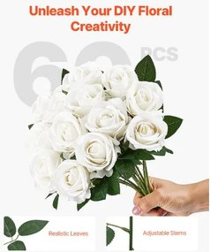 VEVOR 60 Pcs White Rose Artificial Flowers Realistic Bouquet for Xmas Home Decor