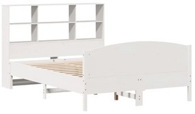 Κρεβάτι Βιβλιοθήκη Χωρίς Στρώμα 140x190 εκ Μασίφ Ξύλο Πεύκου - Λευκό