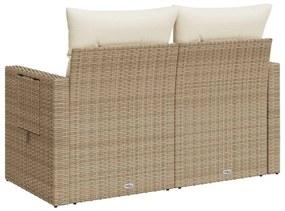 vidaXL Καναπές Κήπου Διθέσιος Μπεζ από Συνθετικό Ρατάν με Μαξιλάρια