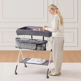 VEVOR Foldable Baby Changing Diaper Station with Side Basket &amp; Wheels Dark Gray
