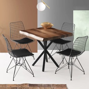 Artekko Safir Τραπέζι MDF με Εφέ Κορμού Καφέ και Μεταλλικά Μαύρα Πόδια (80x80x75)cm