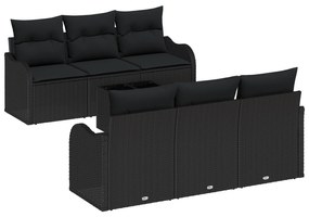 vidaXL 7 Τεμαχίων Σετ Καναπέ Κήπου με Μαξιλάρια Μαύρο Poly Rattan