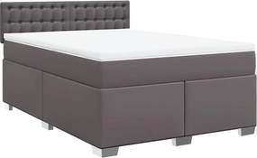 vidaXL Κρεβάτι Boxspring με Στρώμα Γκρι 160x200εκ. από Συνθετικό Δέρμα