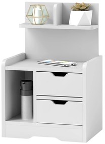 Κομοδίνο με 2 συρτάρια, ανοιχτό ράφι, 40x30x60 cm, λευκό