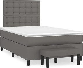 vidaXL Κρεβάτι Boxspring με Στρώμα Γκρι 120x200εκ. από Συνθετικό Δέρμα