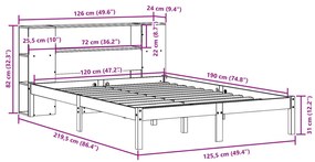 Κρεβάτι Βιβλιοθήκη Χωρίς Στρώμα 120x190 εκ Μασίφ Ξύλο Πεύκου - Καφέ