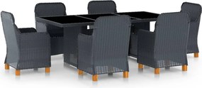 vidaXL Τραπεζαρία Εξ. Χώρου 7 τεμ. Σκούρο Γκρι Συνθ. Ρατάν &amp; Μαξιλάρια