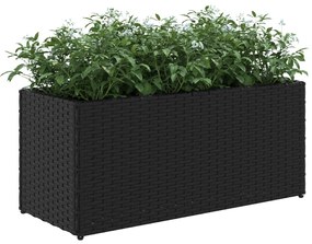 Ζαρντινιέρα Κήπου Μαύρη 72x30x32 εκ. Συνθ. Ρατάν με 2 Γλάστρες 366422
