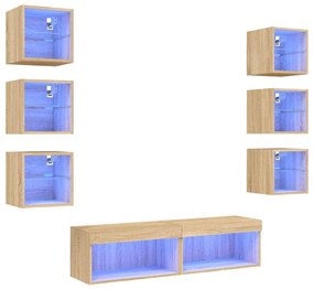 vidaXL Έπιπλα Τοίχου Τηλεόρασης 8 τεμ. LED Sonoma Δρυς από Επεξ. Ξύλο
