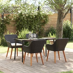 vidaXL Σέτ φαγητού για κήπο με μαξιλάρι 5 pcs Μαύρο συνθετικό ρατάν