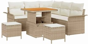 vidaXL Σετ Καναπέ Κήπου Ρυθμιζόμενο ύψος 8 pcs Μπεζ συνθετικό ρατάν