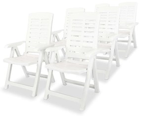 Καρέκλες Κήπου Ανακλινόμενες 6 τεμ. Λευκές Πλαστικές - Λευκό