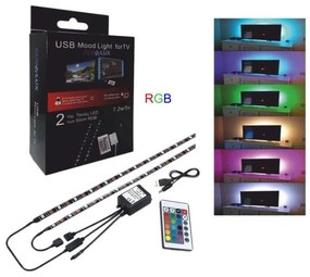 Σετ Κρυφού Φωτισμού Τηλεόρασης LED 7,2W Μαύρο USB RGB Τηλεχειριστήριο 130882 Cubalux 130882 Μαύρο