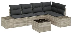 vidaXL Σετ Καναπέ Κήπου 6 pcs Ανοιχτό γκρι Πολυ ράταν