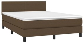 vidaXL Κρεβάτι Boxspring με Στρώμα &amp; LED Σκ.Καφέ 140x190 εκ Υφασμάτινο