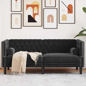 vidaXL Καναπές Chesterfield Argyle Μαύρο 174 x 74.5 x 70.5 εκ. Βελούδο