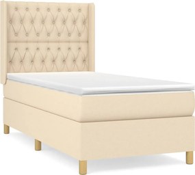 vidaXL Κρεβάτι Boxspring με Στρώμα Κρεμ 90x200 εκ.Υφασμάτινο