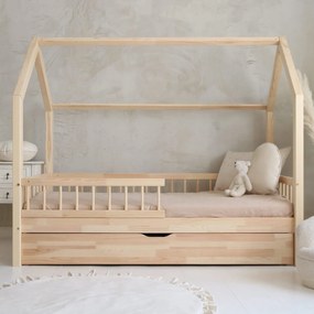Κρεβάτι Παιδικό Montessori  Bello Plus με Αφαιρούμενα Κάγκελα 23cm  + Συρτάρι σε Φυσικό  Ξύλο  100×200cm  Luletto (Δώρο 10% έκπτωση στο Στρώμα)