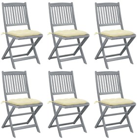Καρέκλες Εξ. Χώρου Πτυσσόμενες 6 τεμ. Ξύλο Ακακίας &amp; Μαξιλάρια - Γκρι