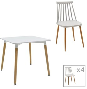 Τραπεζαρία Aurora-Natali σετ 5τεμ pp-mdf σε λευκό-γκρι-φυσική απόχρωση 80x80x76εκ 80x80x76 εκ.