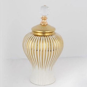 Βάζο Κεραμικό Με Καπάκι 752-20194 19.5x41cm White-Gold Estheti Home Ceramic