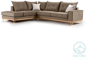 Γωνιακός καναπές δεξιά γωνία Luxury II pakoworld ύφασμα mocha-cream 290x235x95εκ - 168-000010