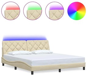vidaXL Πλαίσιο κρεβατιού με LED χωρίς στρώμα Κρέμα 180x200 cm Ύφασμα