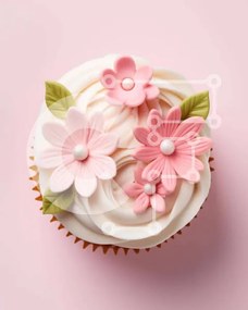 Intra Συλλεκτικό Ξύλινο Παζλ Plywood  4mm - Cupcake διακοσμημένο με ροζ λουλούδια και πράσινα φύλλα Σε Ξύλινο Κουτί - Διαστάσεις: 10x10 cm – 25 κομμάτια