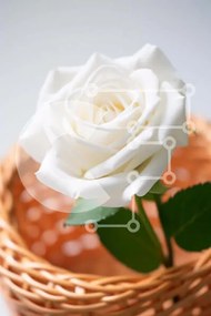 Σετ των 2 Intra Συλλεκτικό Ξύλινο Παζλ Plywood 4mm - Φρέσκο λευκό τριαντάφυλλο σε ψάθινο καλάθι Σε Ξύλινο Κουτί - Διαστάσεις: 10x10 cm – 25 κομμάτια