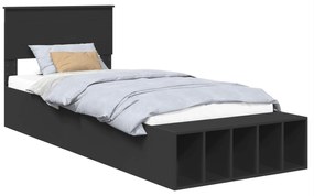 vidaXL Σκελετός Κρεβατιού με ράφι Μαύρο 90 x 190 cm Επεξεργασμένο ξύλο