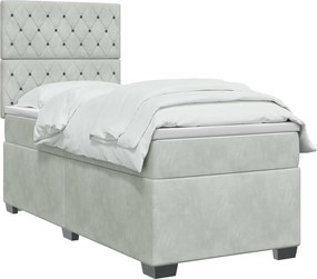 vidaXL Κρεβάτι box spring με στρώμα Ανοιχτό γκρι Μονό Βελούδο