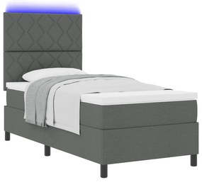 vidaXL Κρεβάτι  με ελατήρια και στρώμα & LED σε σκούρο γκρι, 100 x 200 εκ