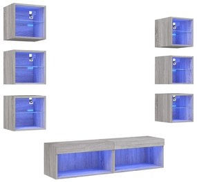 vidaXL Έπιπλα Τοίχου Τηλεόρασης 8 τεμ. LED Γκρι Sonoma από Επεξ. Ξύλο