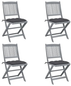 Καρέκλες Κήπου Πτυσσόμενες 4 τεμ Μασίφ Ξύλο Ακακίας + Μαξιλάρια