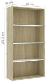 vidaXL Βιβλιοθήκη με 4 Ράφια Λευκή/Sonoma Δρυς 80x30x151,5 εκ Επ. Ξύλο